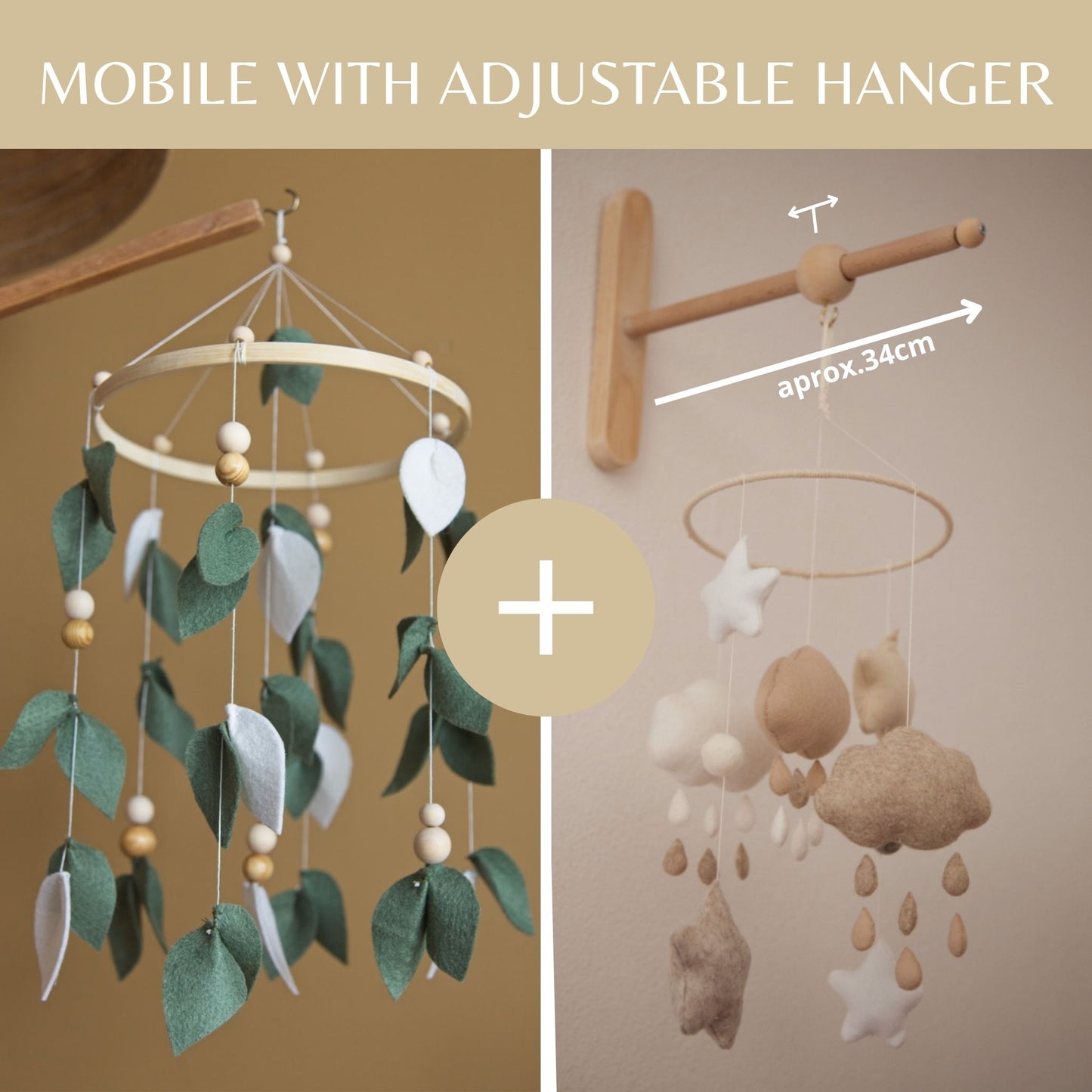 Felt Leaf Baby Mobile – Boho Green & White Nursery Decor