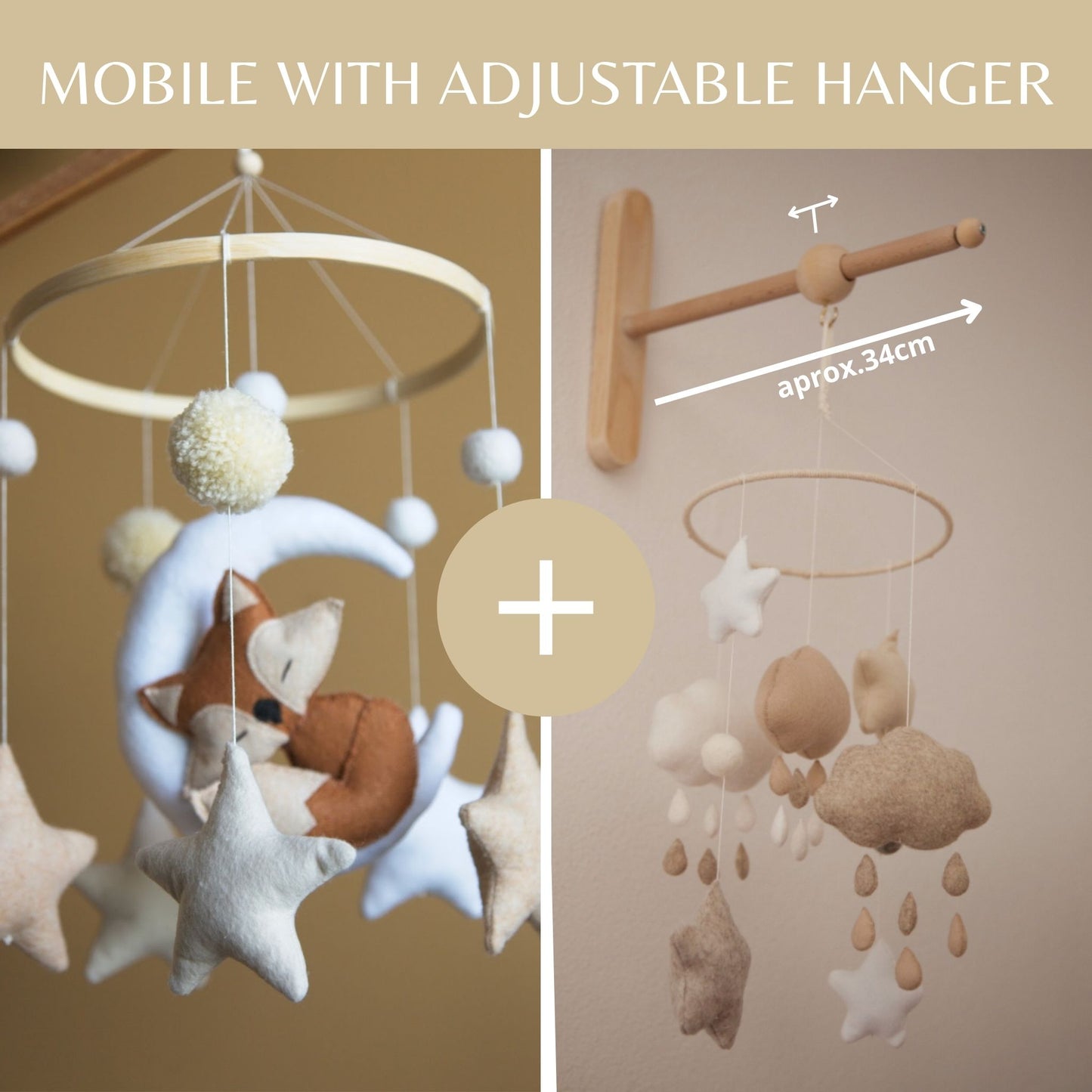 Fox-and-Moon Felt Baby Crib Mobile – Neutral Woodland Nursery Decor