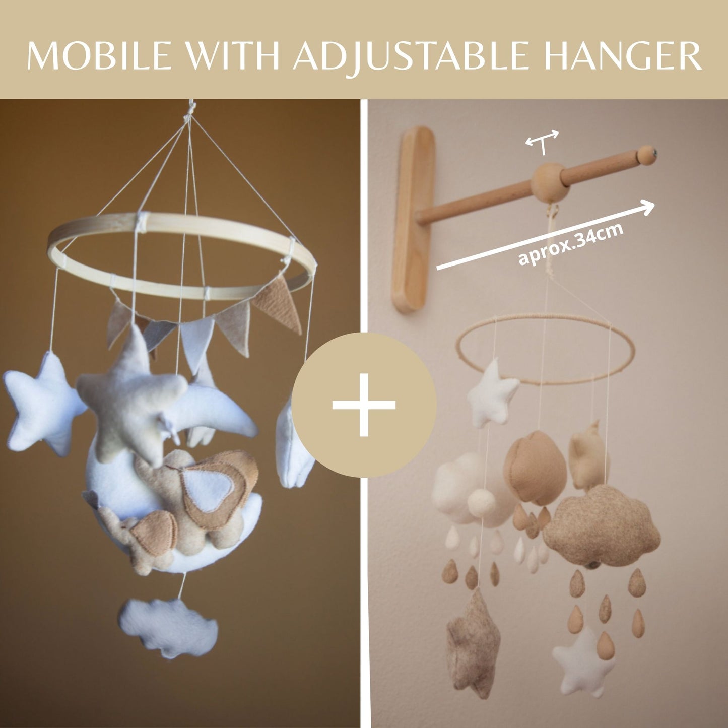 Baby Mobile – Elephant and Moon, Crib Nursery Decor