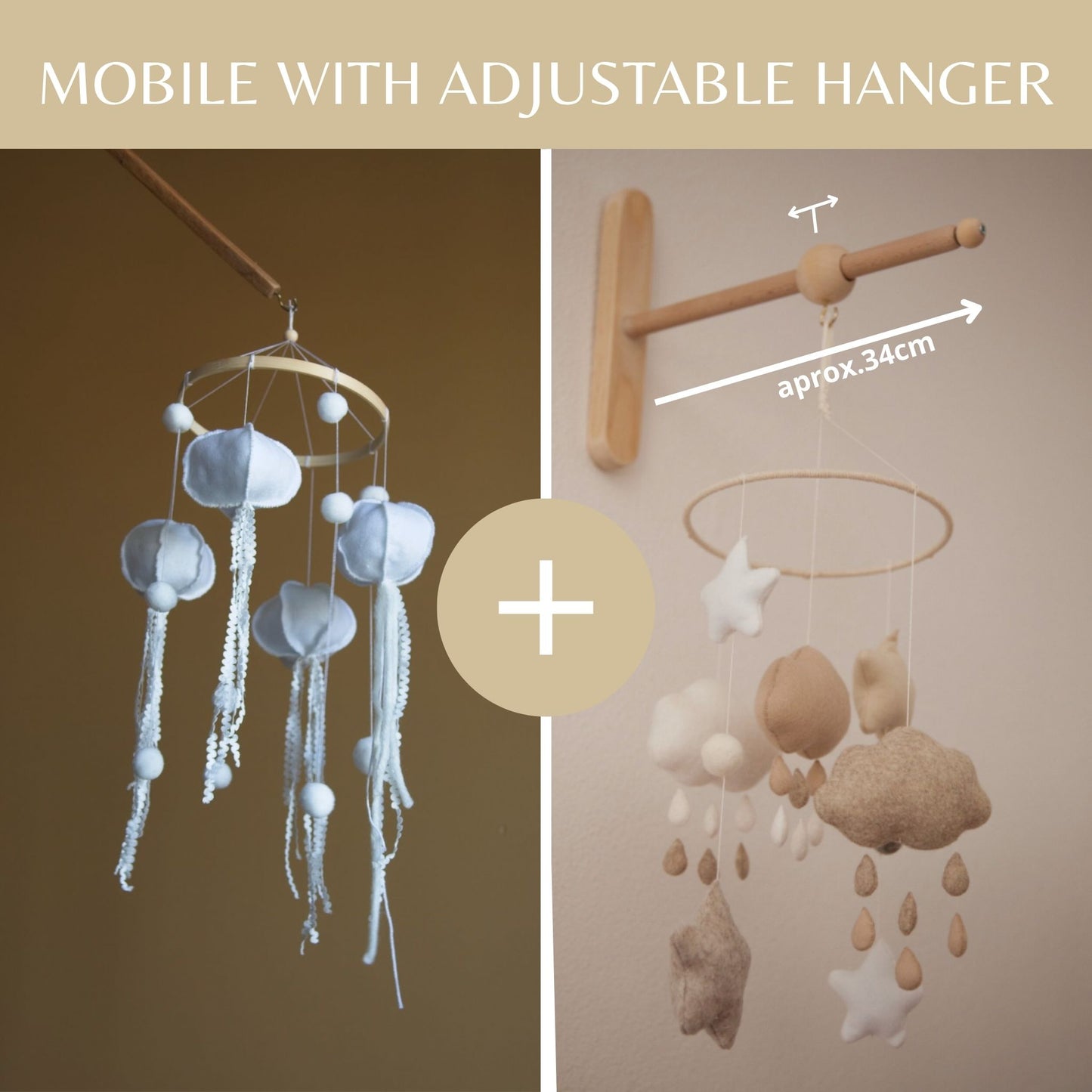 Felt Jellyfish Mobile for Baby Nursery – White Ocean Baby Decor Hanging