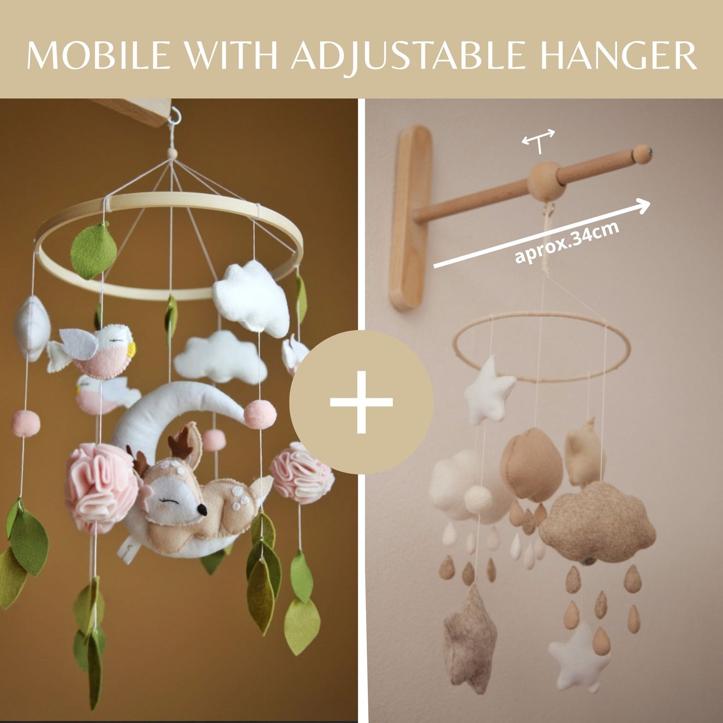 Deer & Moon Baby Mobile – Neutral Woodland Nursery Decor