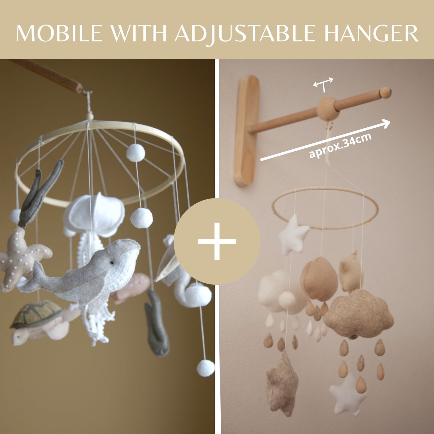 Ocean Felt Baby Mobile with Moon & Stars – Neutral Nursery Decor