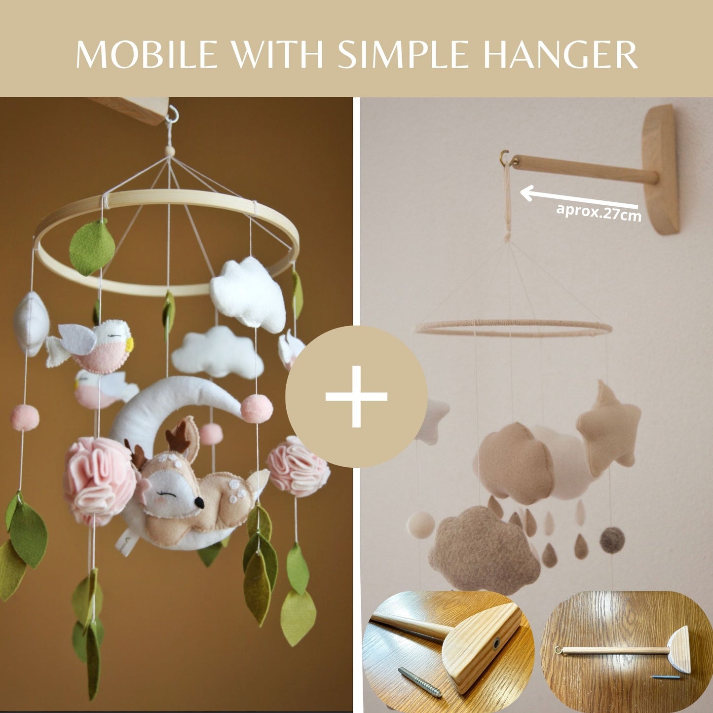 Deer & Moon Baby Mobile – Neutral Woodland Nursery Decor