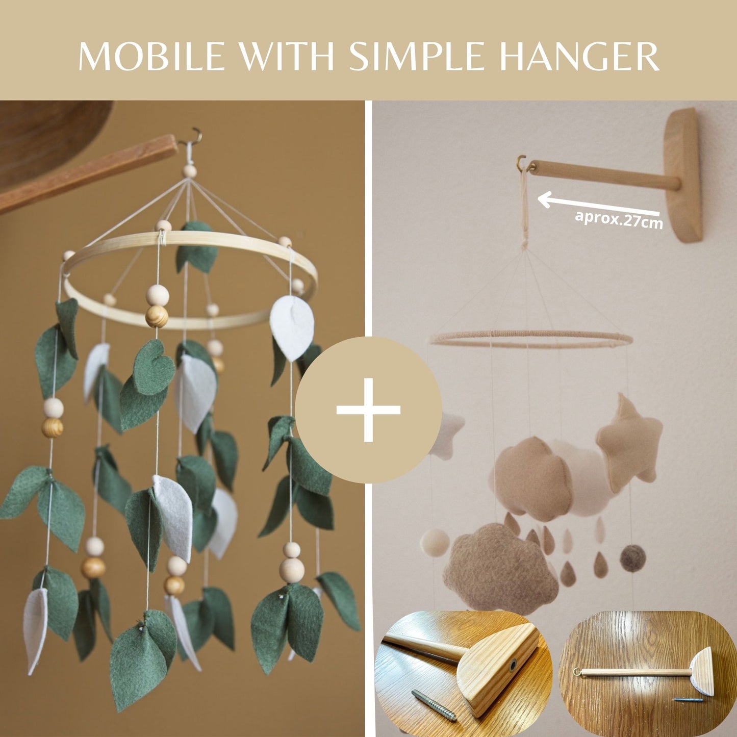 Felt Leaf Baby Mobile – Boho Green & White Nursery Decor