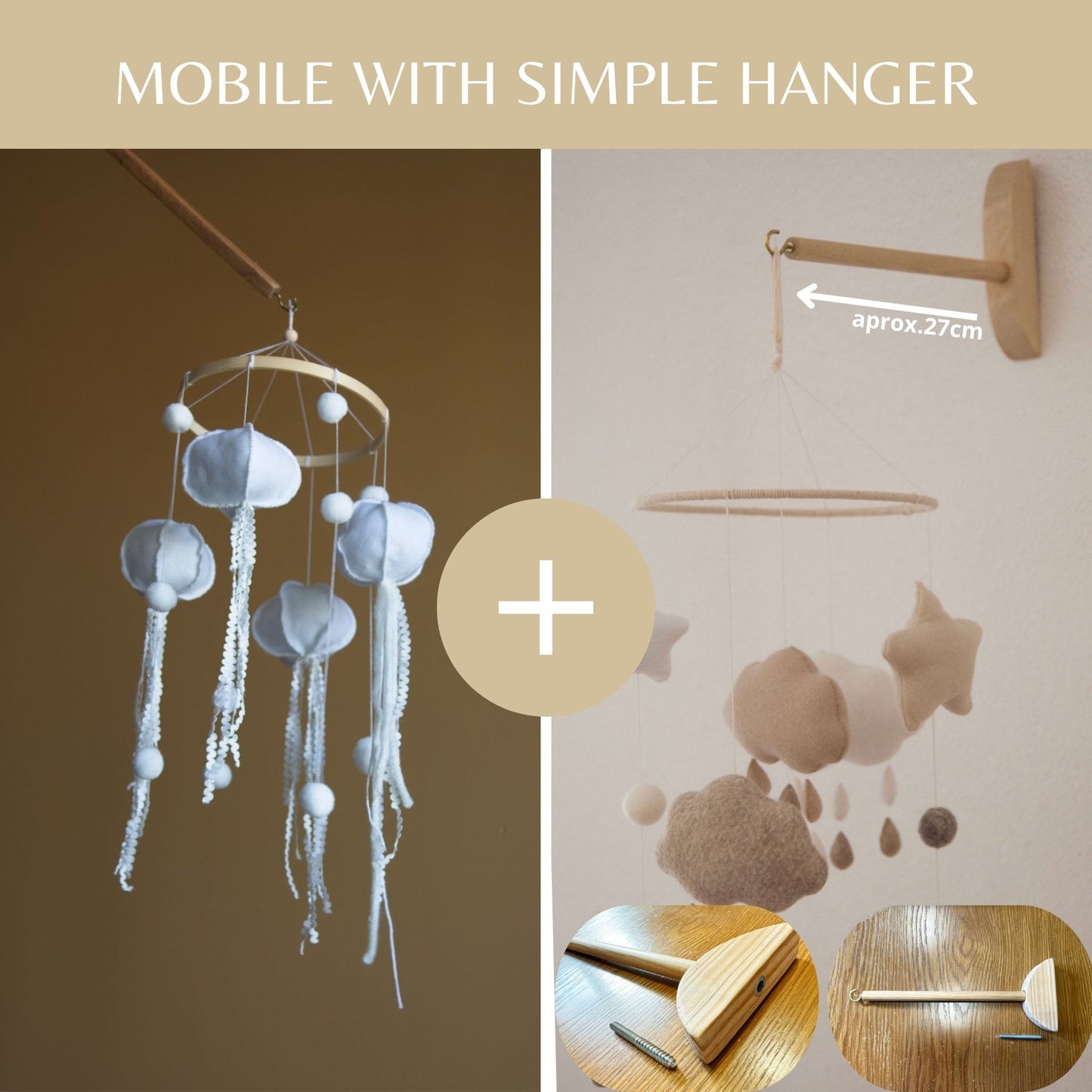 Felt Jellyfish Mobile for Baby Nursery – White Ocean Baby Decor Hanging