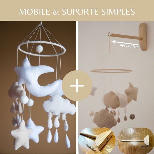 Lua, Nuvens e Gotas, baby mobile, tons neutros