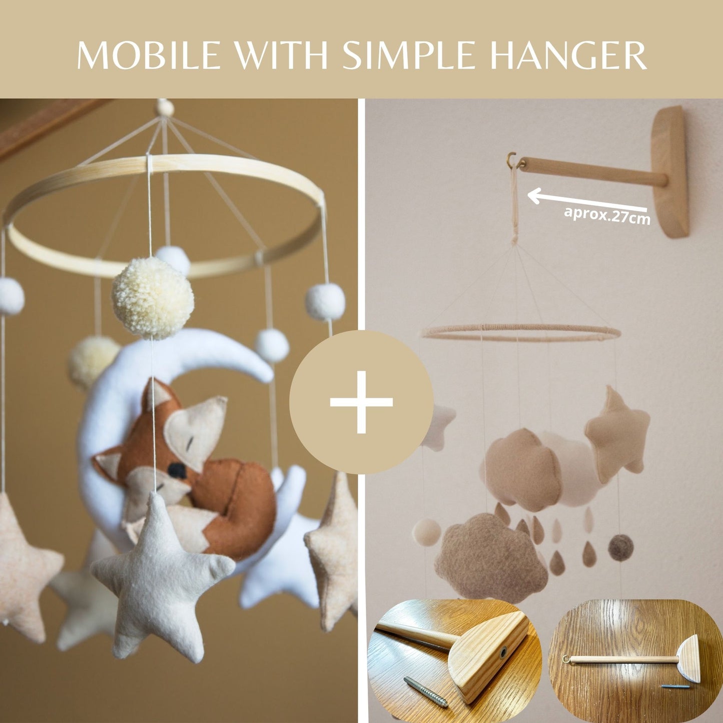 Fox-and-Moon Felt Baby Crib Mobile – Neutral Woodland Nursery Decor