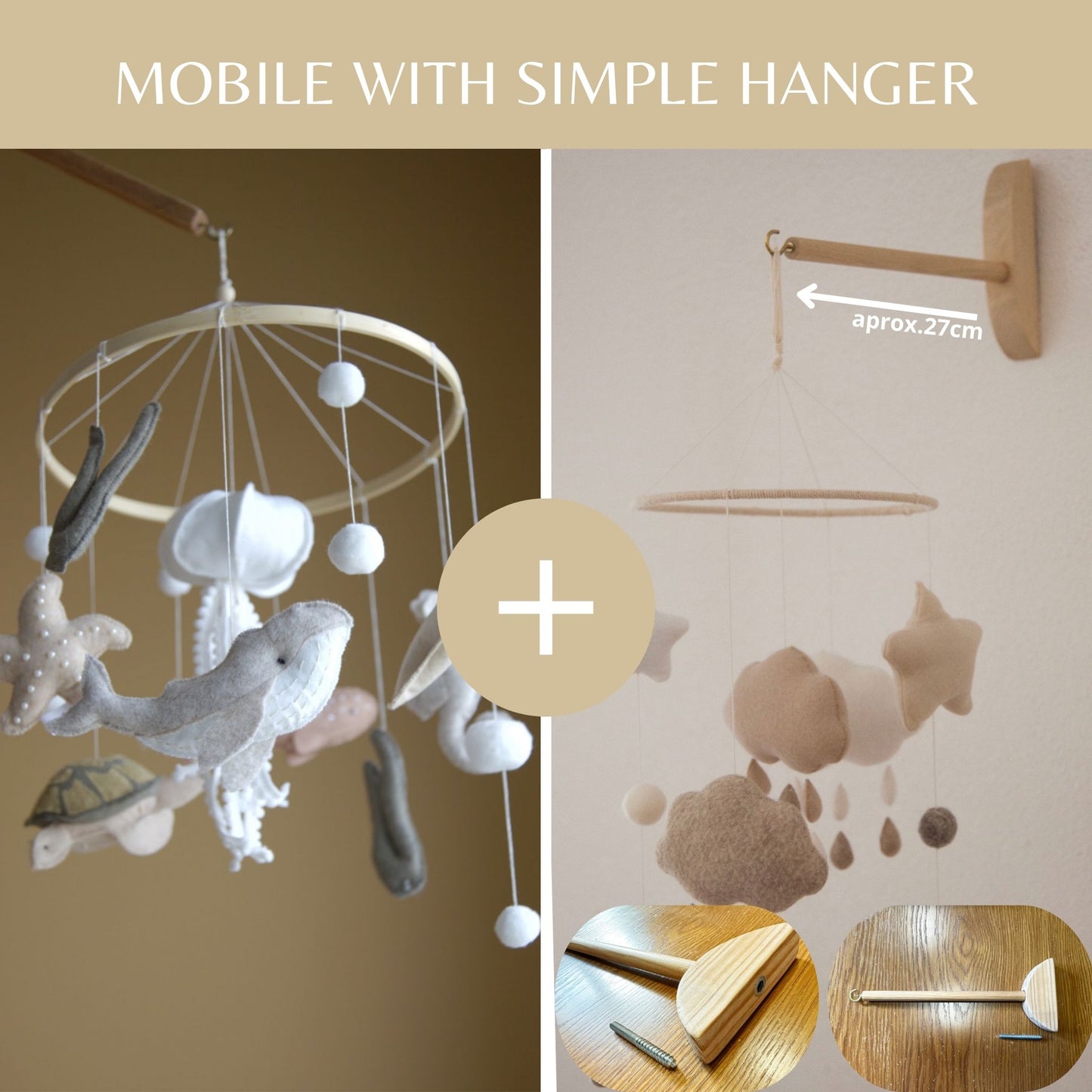 Ocean Felt Baby Mobile with Moon & Stars – Neutral Nursery Decor