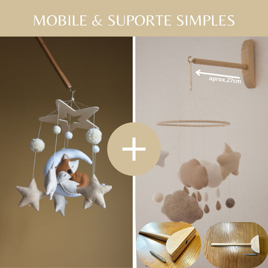Raposa, lua e Estrela de madeira leve, móbile e berço