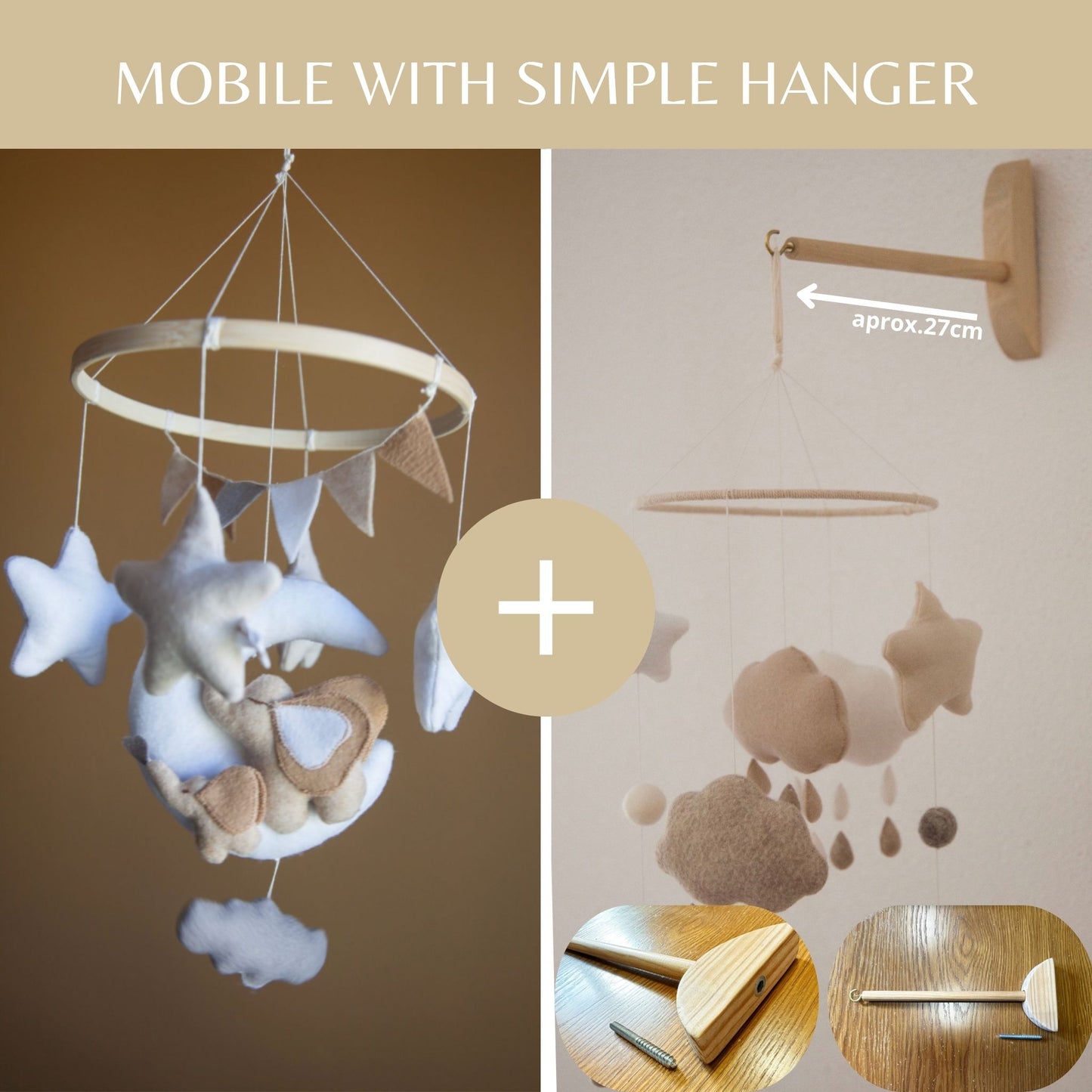 Baby Mobile – Elephant and Moon, Crib Nursery Decor