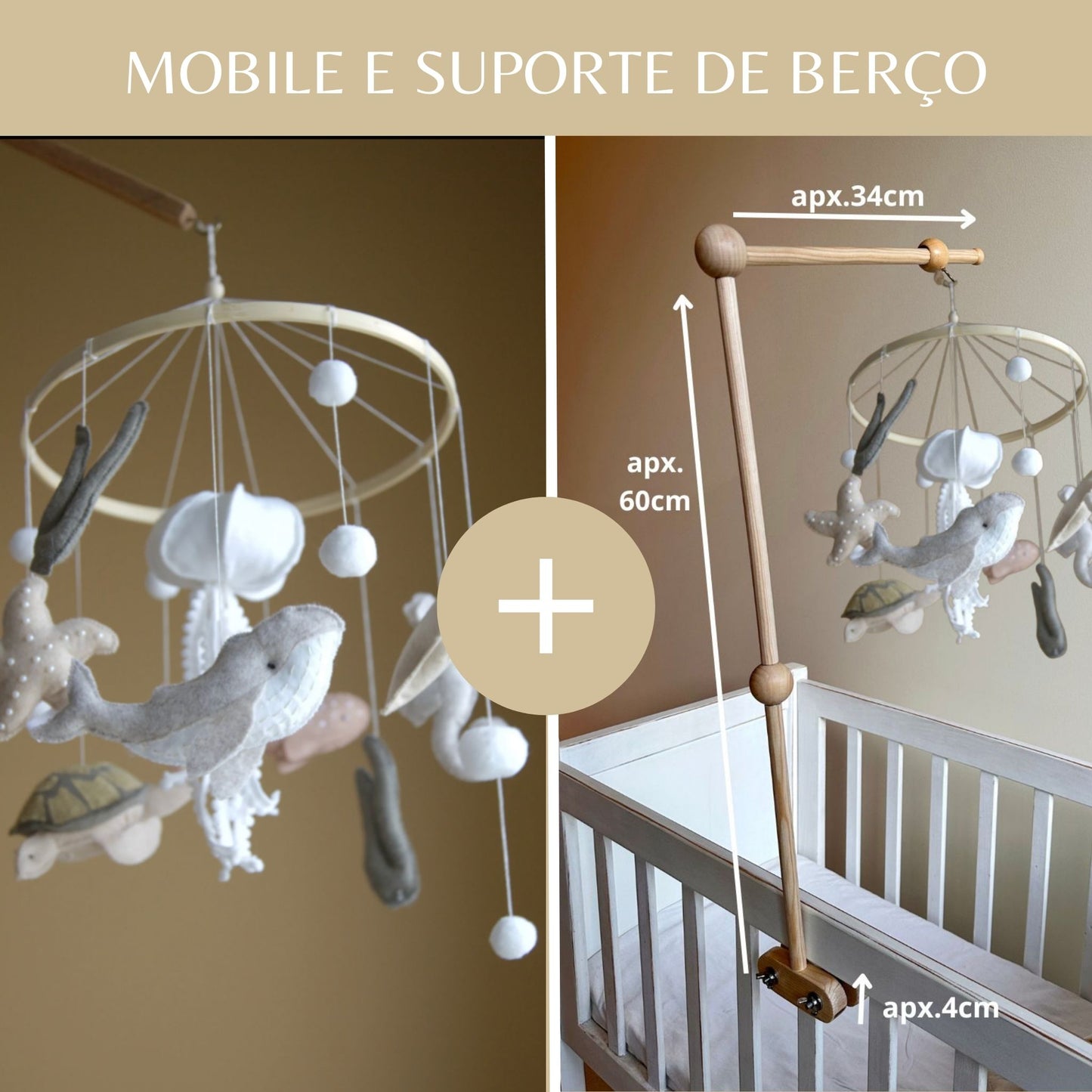 Animais do Oceano, móbile de berço, tons neutros