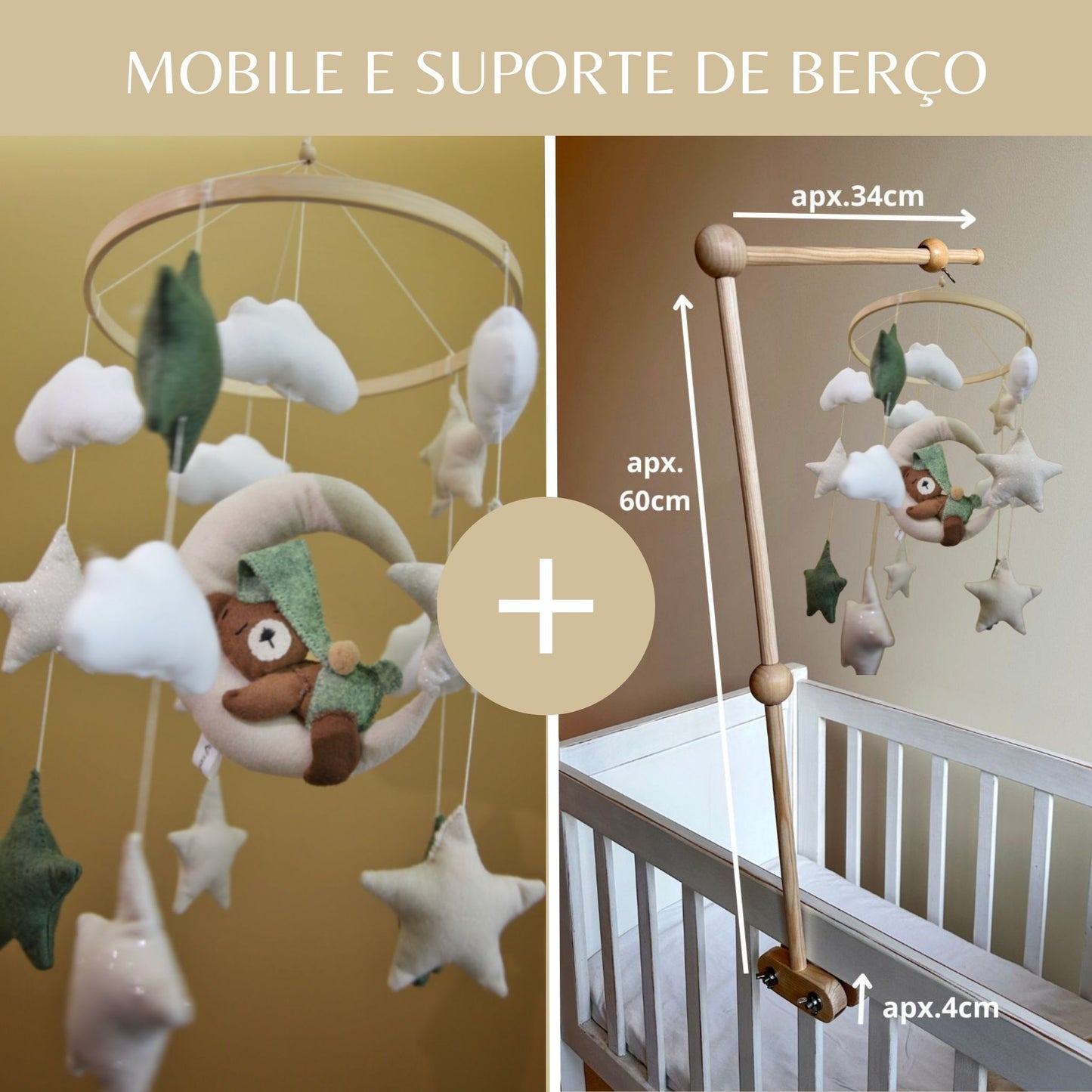 O Urso na Lua, móbile de berço, tons neutros e verde