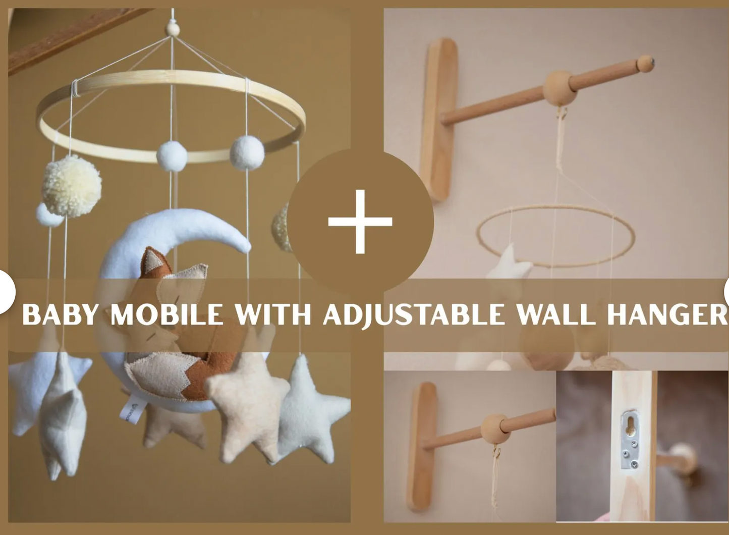 Fox-and-Moon Felt Baby Crib Mobile – Neutral Woodland Nursery Decor