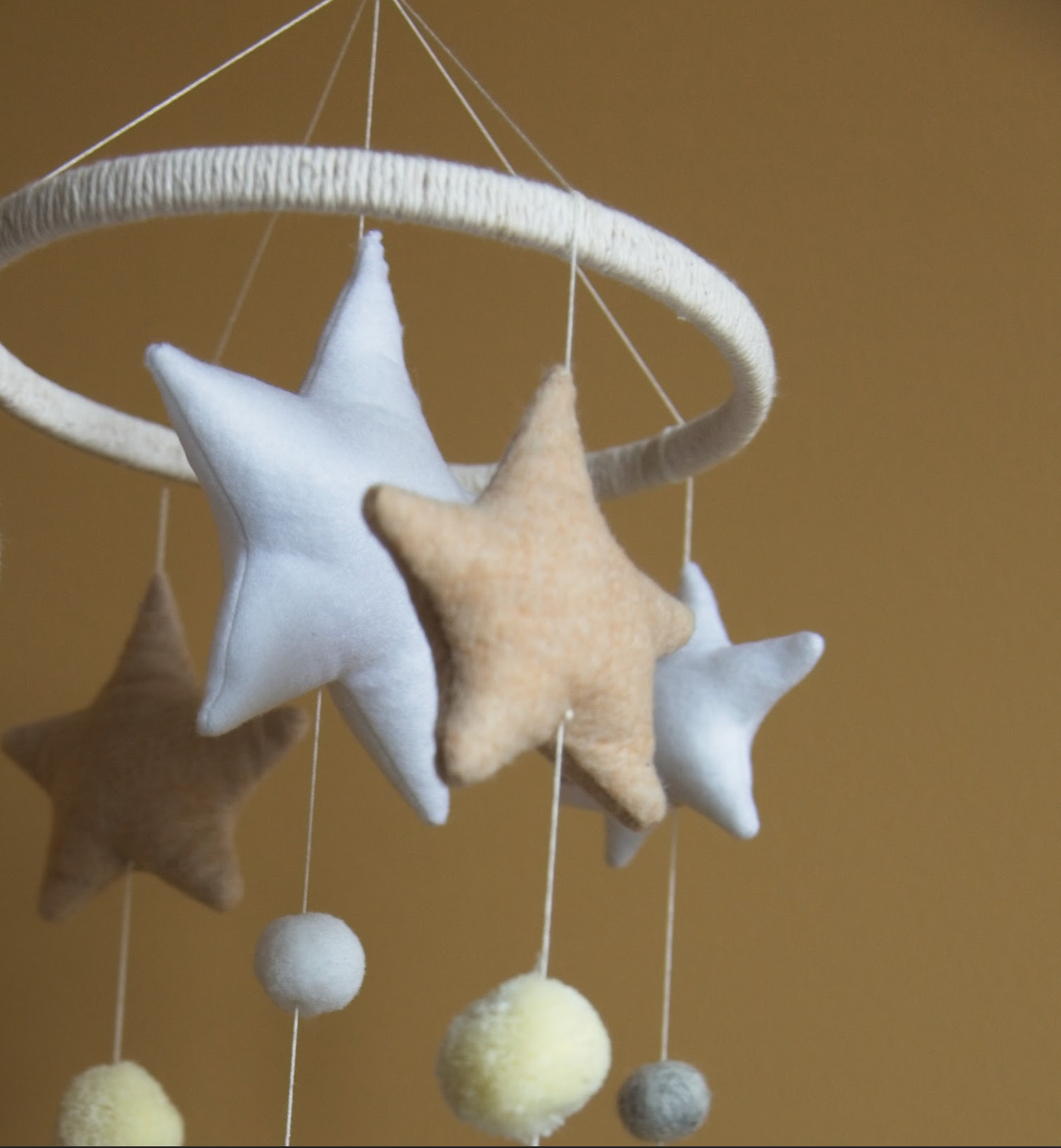 Baby Mobile with Elephant and Stars in Pastel Colors, Nursery Decor