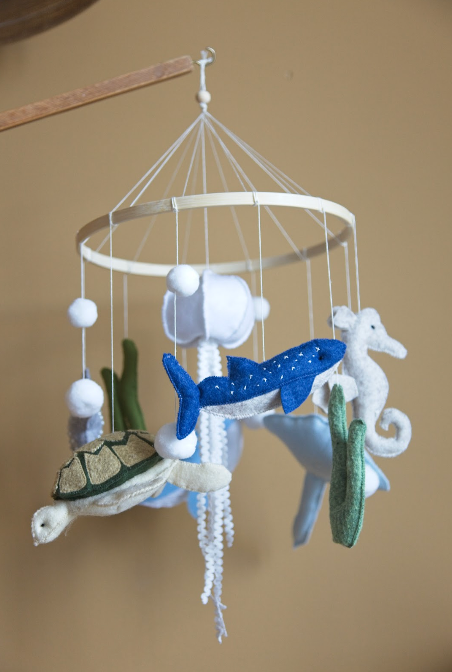 Ocean Baby Mobile – Felt Whale, Turtle and Seahorse Nursery Decor in Blue and Green
