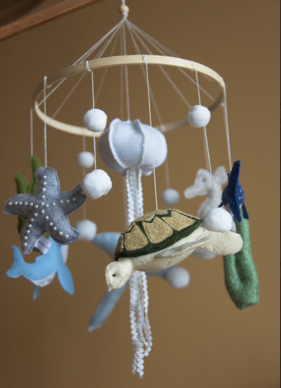 Ocean Baby Mobile – Felt Whale, Turtle and Seahorse Nursery Decor in Blue and Green