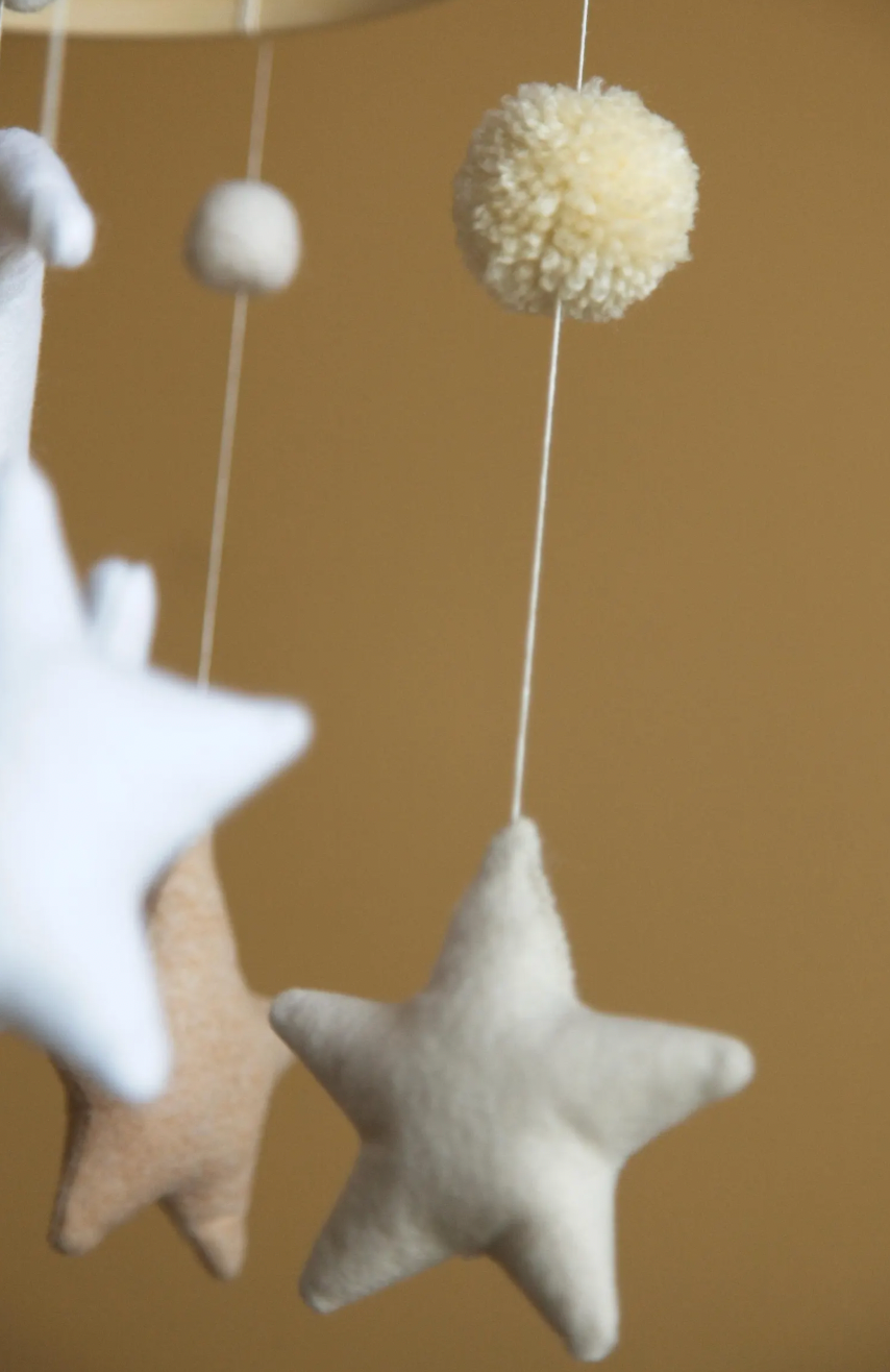 Fox-and-Moon Felt Baby Crib Mobile – Neutral Woodland Nursery Decor