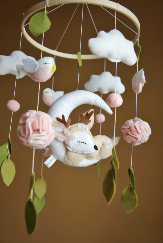 Deer & Moon Baby Mobile – Neutral Woodland Nursery Decor