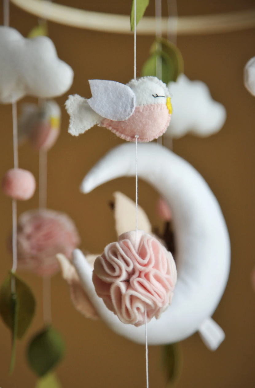 Deer & Moon Baby Mobile – Neutral Woodland Nursery Decor