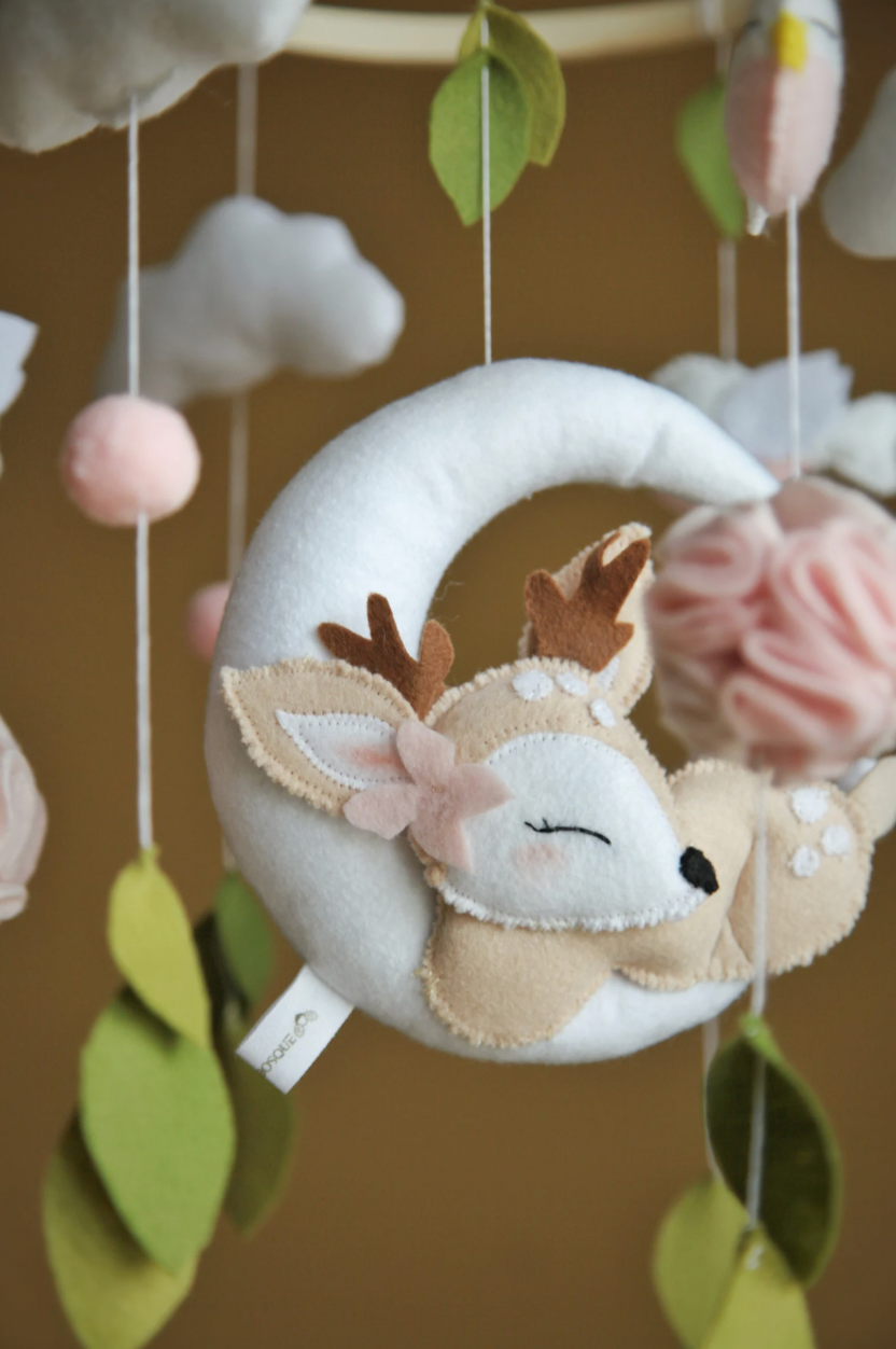 Deer & Moon Baby Mobile – Neutral Woodland Nursery Decor