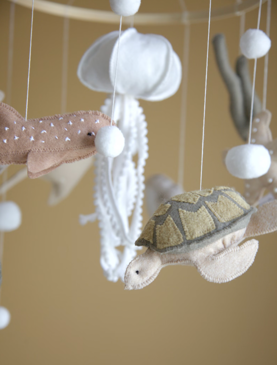 Ocean Felt Baby Mobile with Moon & Stars – Neutral Nursery Decor