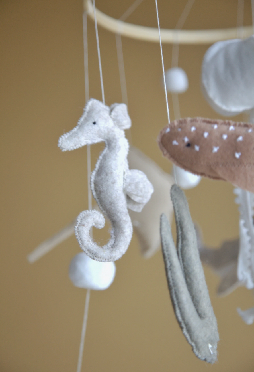 Ocean Felt Baby Mobile with Moon & Stars – Neutral Nursery Decor
