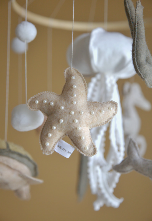 Ocean Felt Baby Mobile with Moon & Stars – Neutral Nursery Decor
