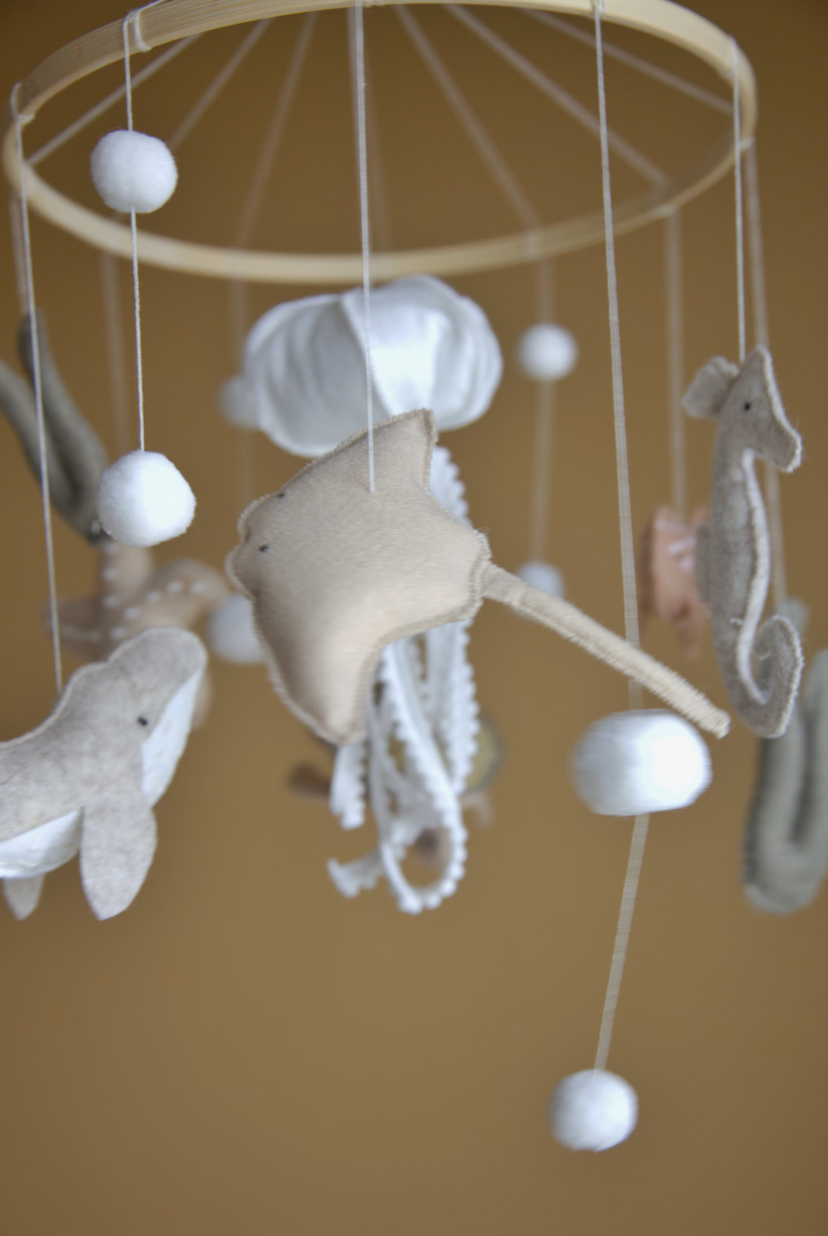 Ocean Felt Baby Mobile with Moon & Stars – Neutral Nursery Decor