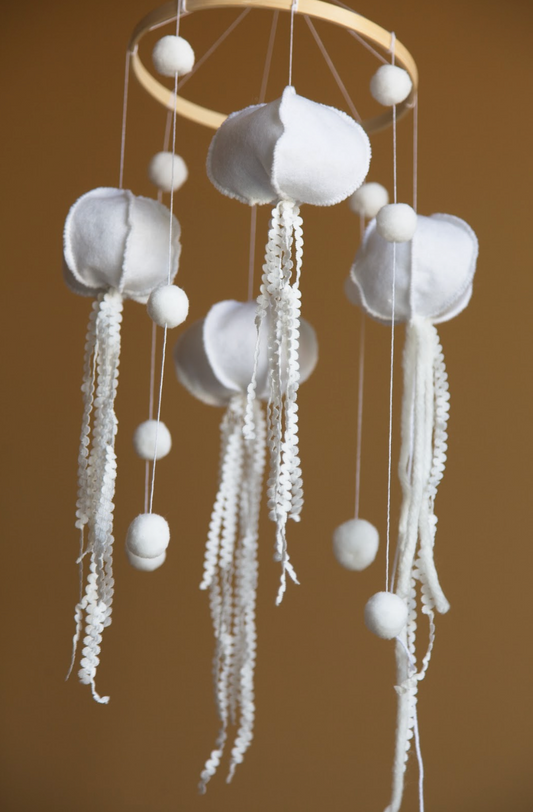 Felt Jellyfish Mobile for Baby Nursery – White Ocean Baby Decor Hanging