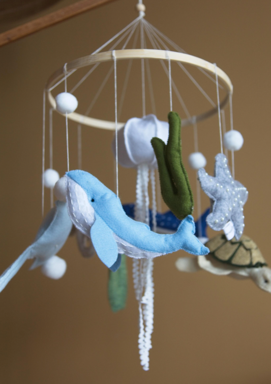 Ocean Baby Mobile – Felt Whale, Turtle and Seahorse Nursery Decor in Blue and Green