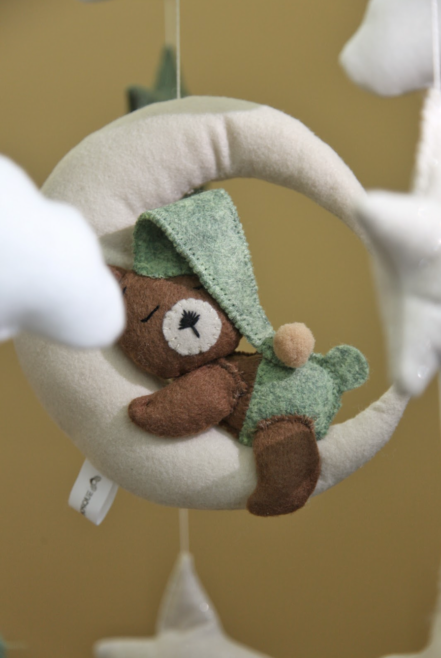 Felt Baby Mobile with Bear on Moon – Green Nursery Decor