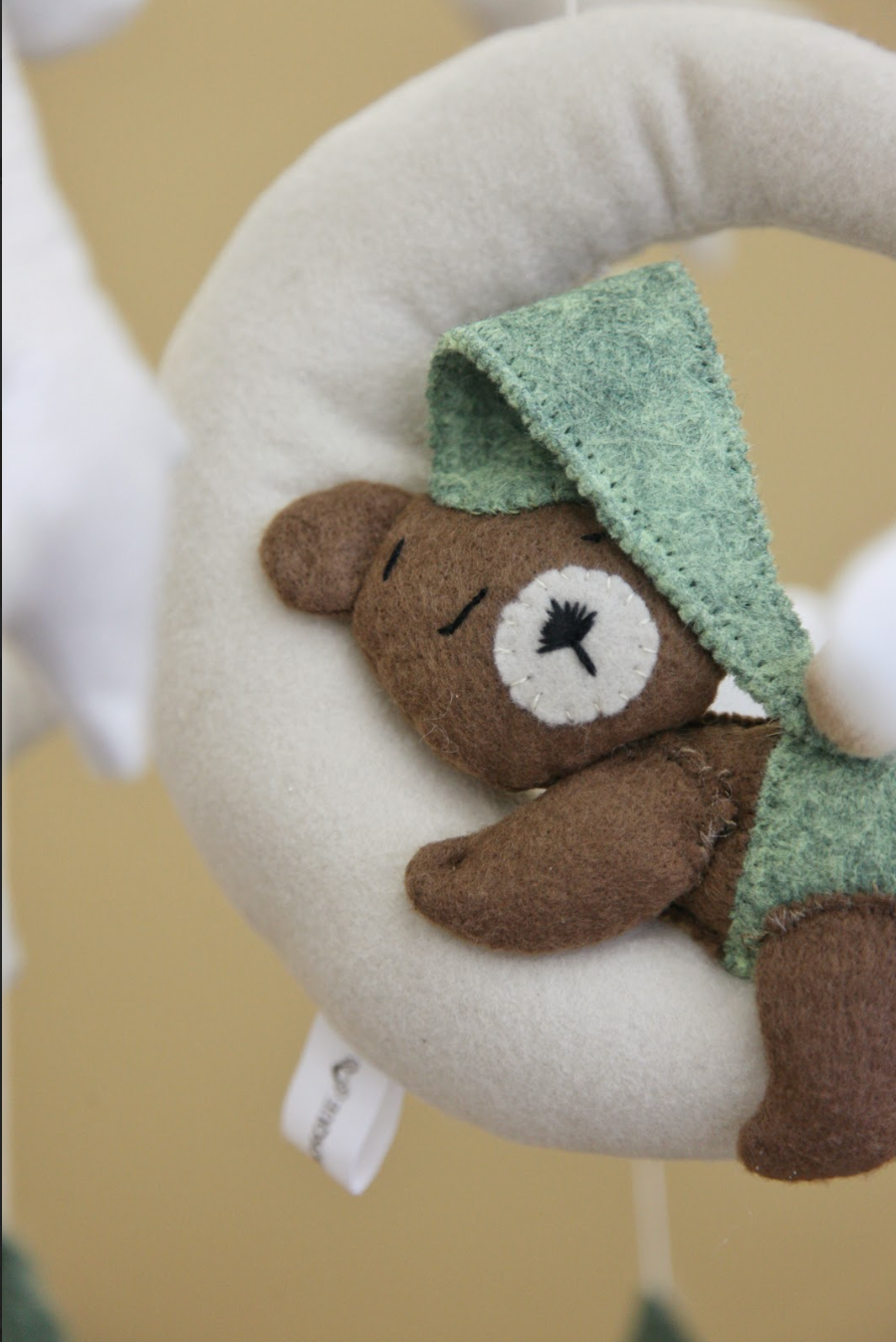 Felt Baby Mobile with Bear on Moon – Green Nursery Decor