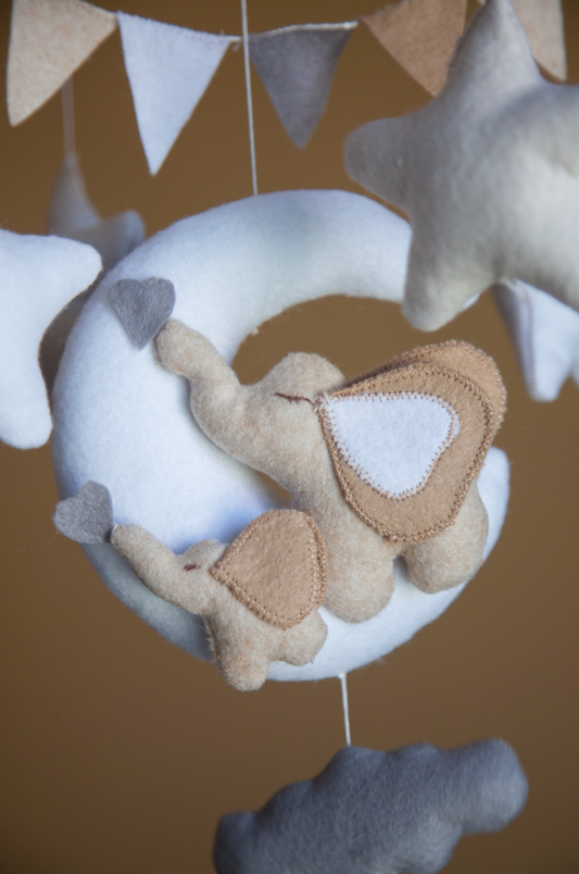 Baby Mobile – Elephant and Moon, Crib Nursery Decor