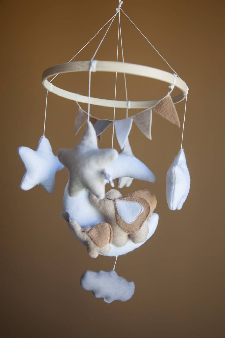 Baby Mobile – Elephant and Moon, Crib Nursery Decor