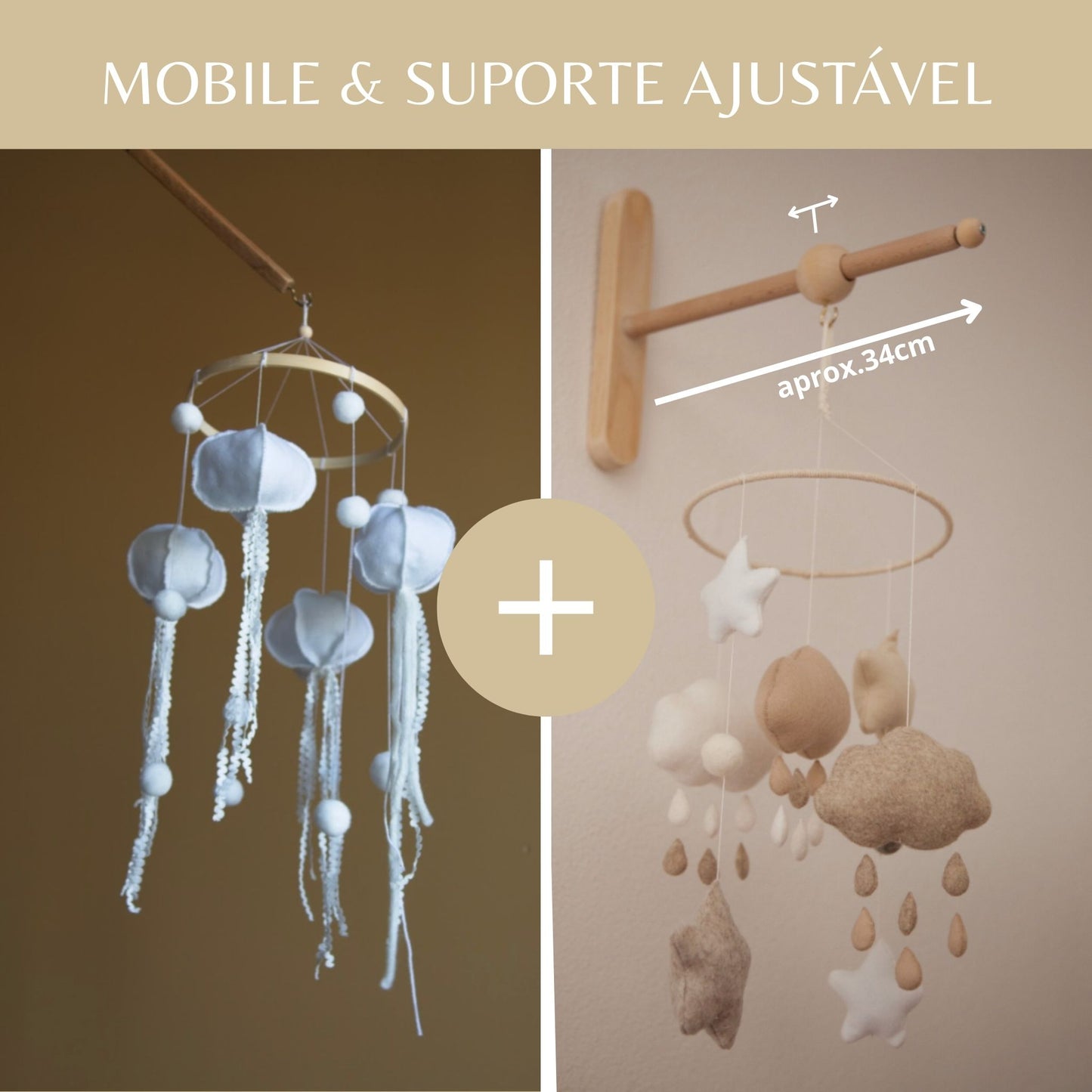 Medusas, móbile de berço, tons neutros
