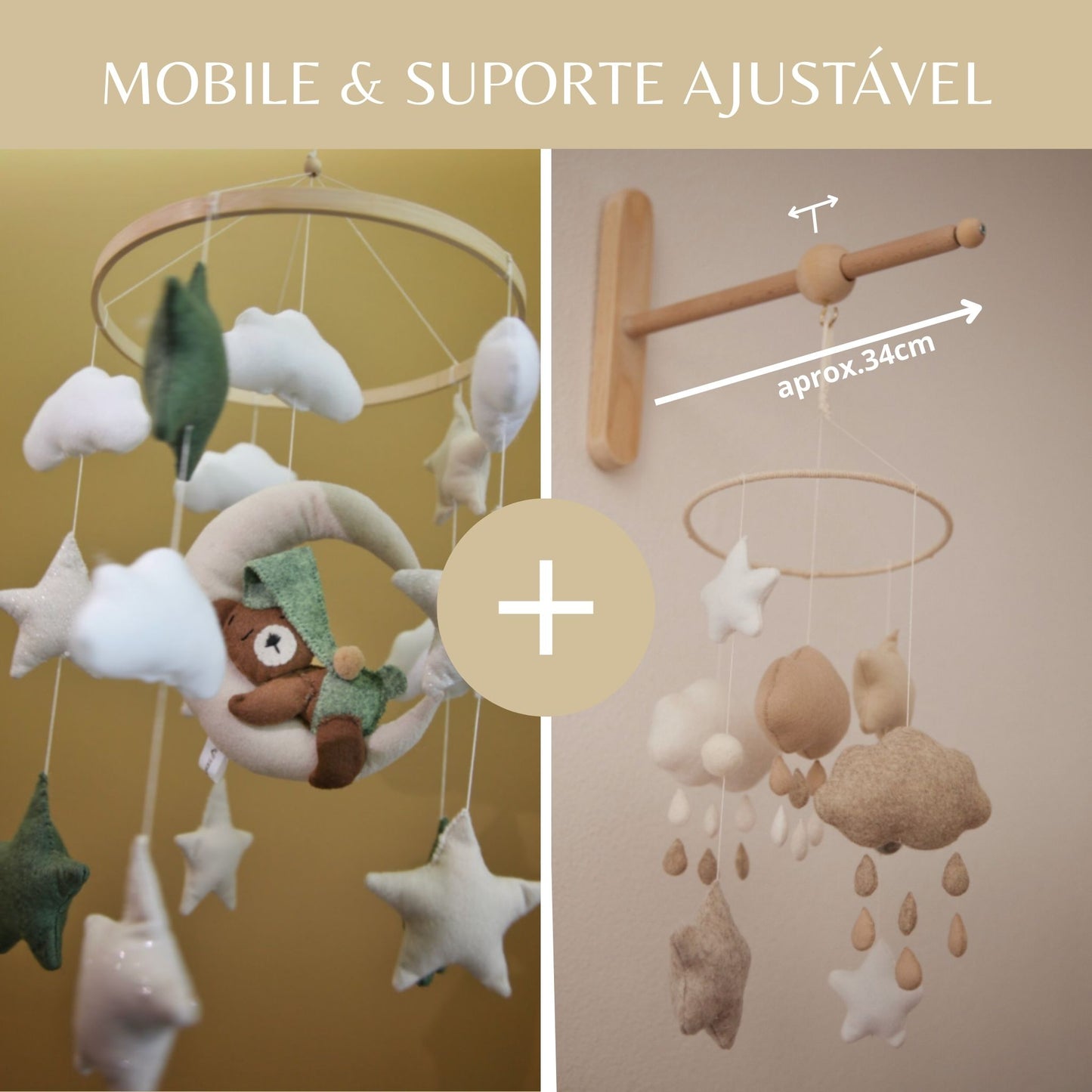 O Urso na Lua, móbile de berço, tons neutros e verde