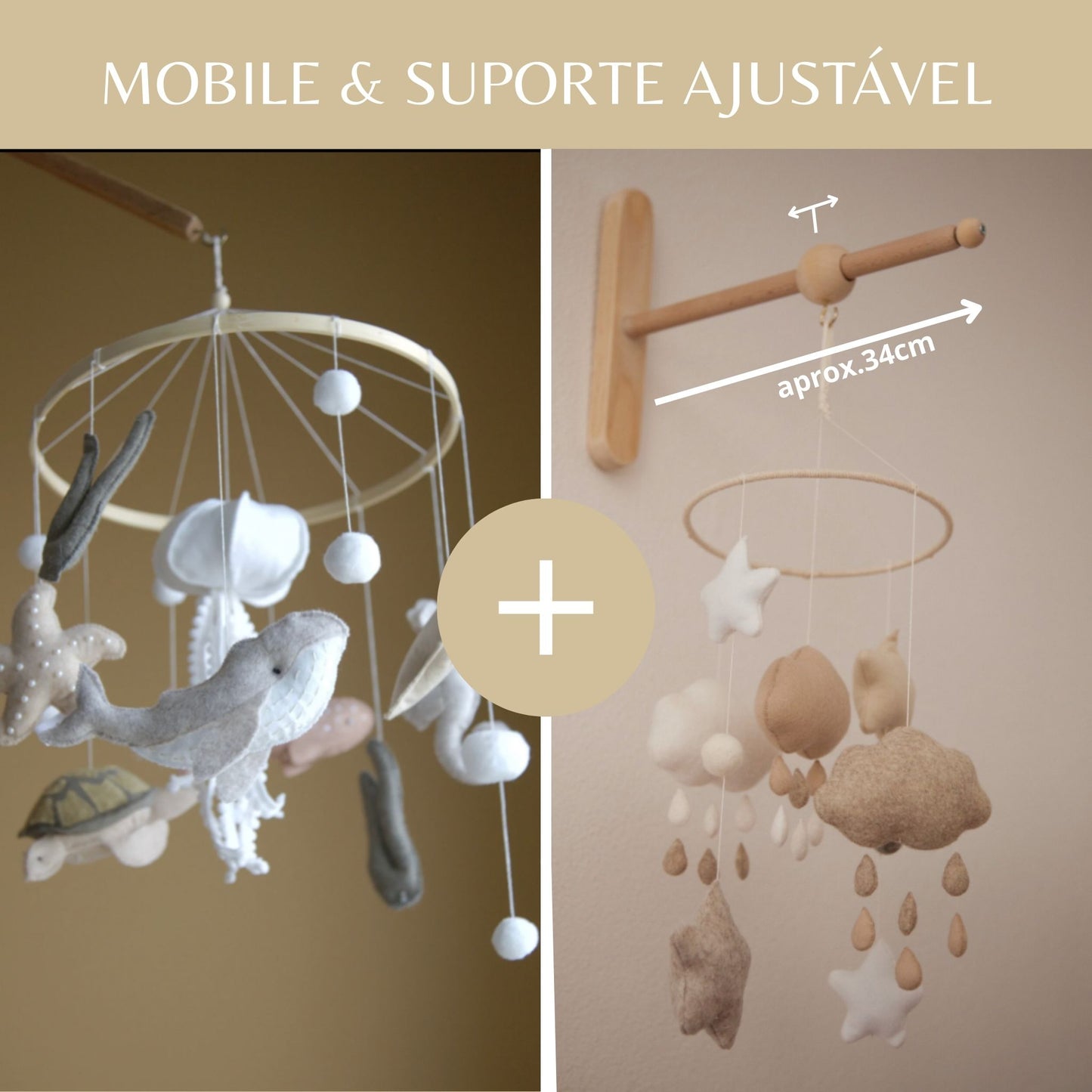 Animais do Oceano, móbile de berço, tons neutros
