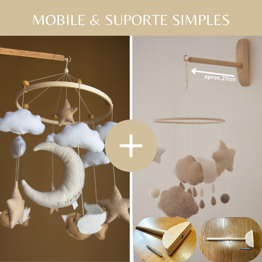 Lua e Passarinhos, Baby Mobile Personalizável, tons neutros