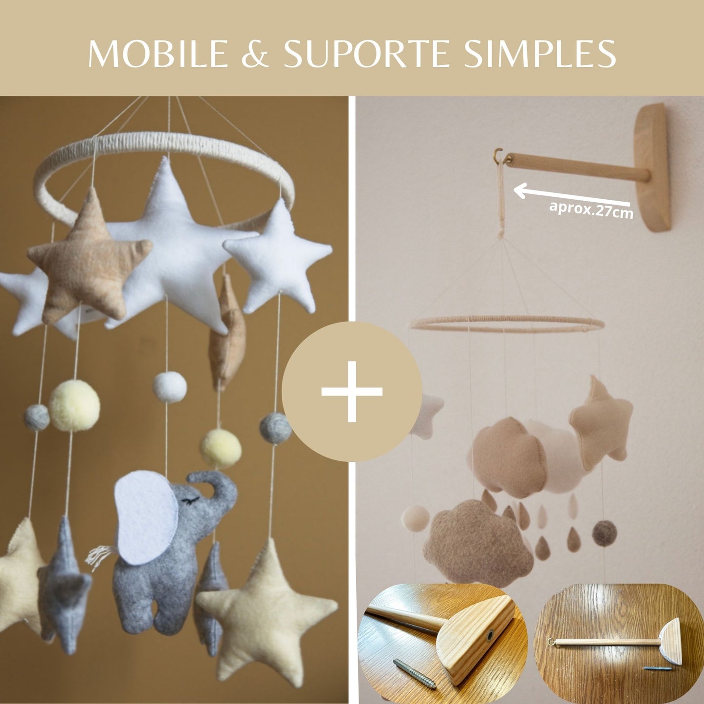 Elefante e Estrelas, móbile de berço, tons pastel