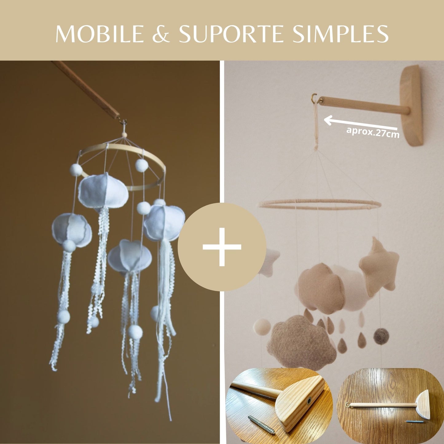 Medusas, móbile de berço, tons neutros