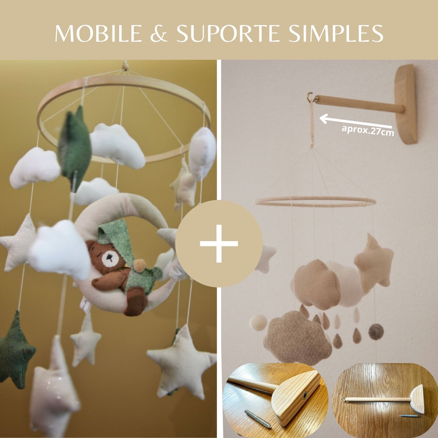 O Urso na Lua, móbile de berço, tons neutros e verde