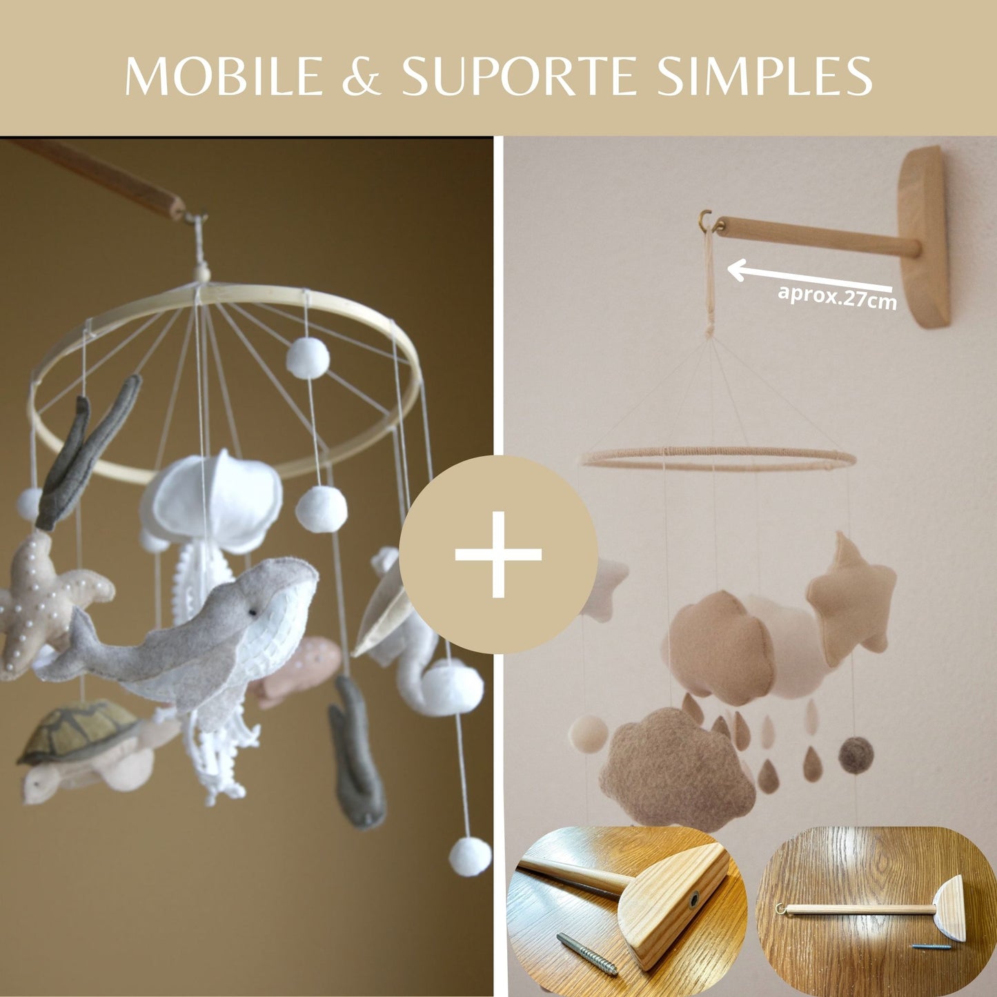 Animais do Oceano, móbile de berço, tons neutros