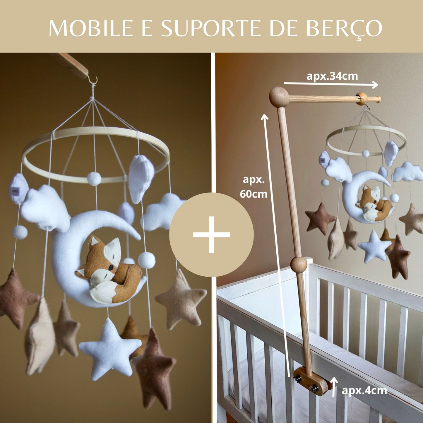 Raposa,Lua e Nuvens, móbile de berço