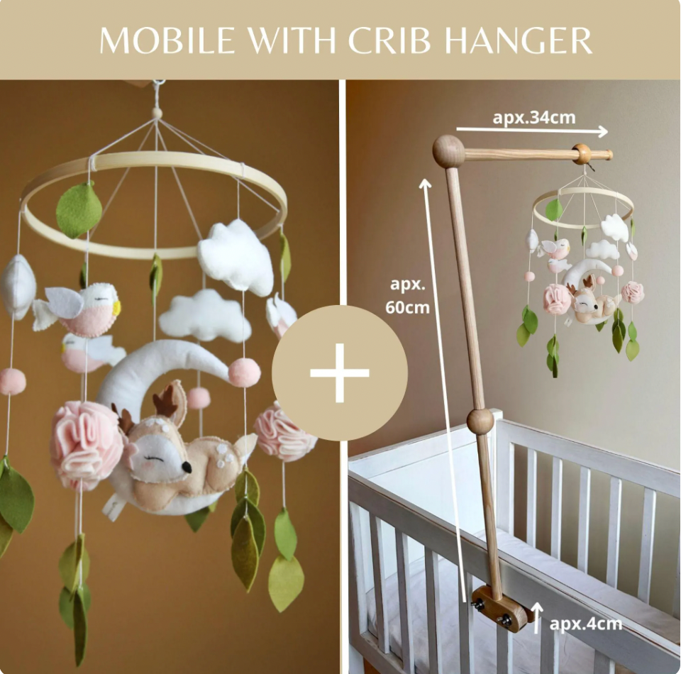 Deer & Moon Baby Mobile – Neutral Woodland Nursery Decor
