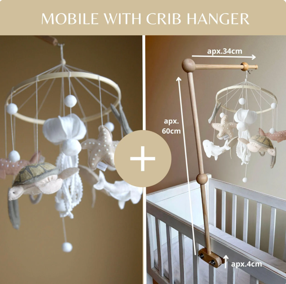 Ocean Felt Baby Mobile with Moon & Stars – Neutral Nursery Decor