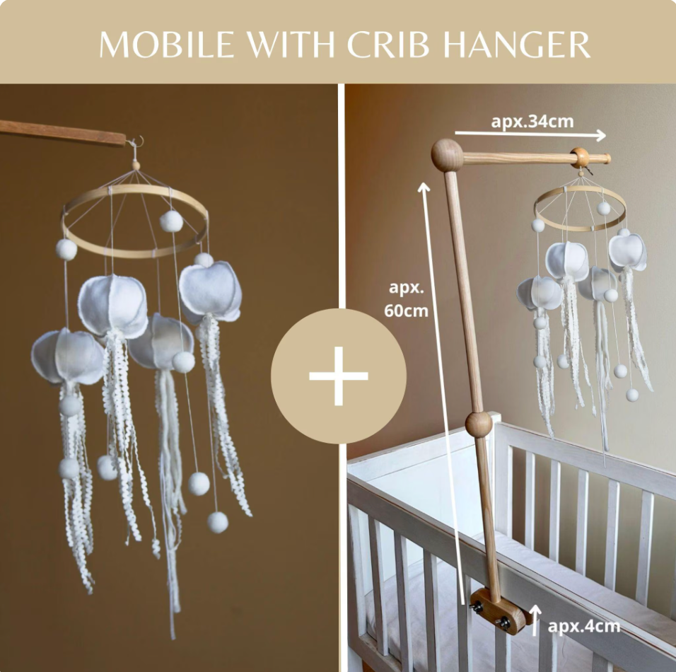 Felt Jellyfish Mobile for Baby Nursery – White Ocean Baby Decor Hanging