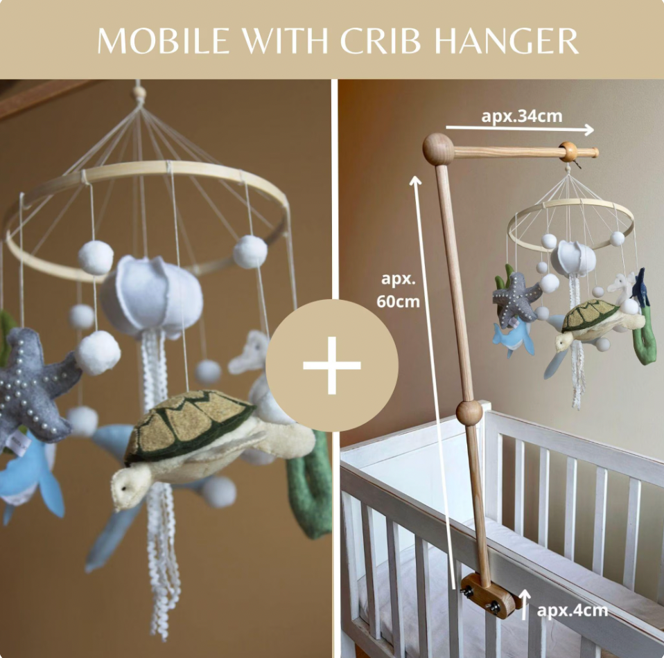 Ocean Baby Mobile – Felt Whale, Turtle and Seahorse Nursery Decor in Blue and Green