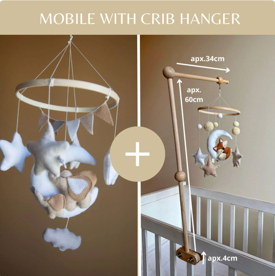 Baby Mobile – Elephant and Moon, Crib Nursery Decor