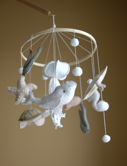 Ocean Felt Baby Mobile with Moon & Stars – Neutral Nursery Decor