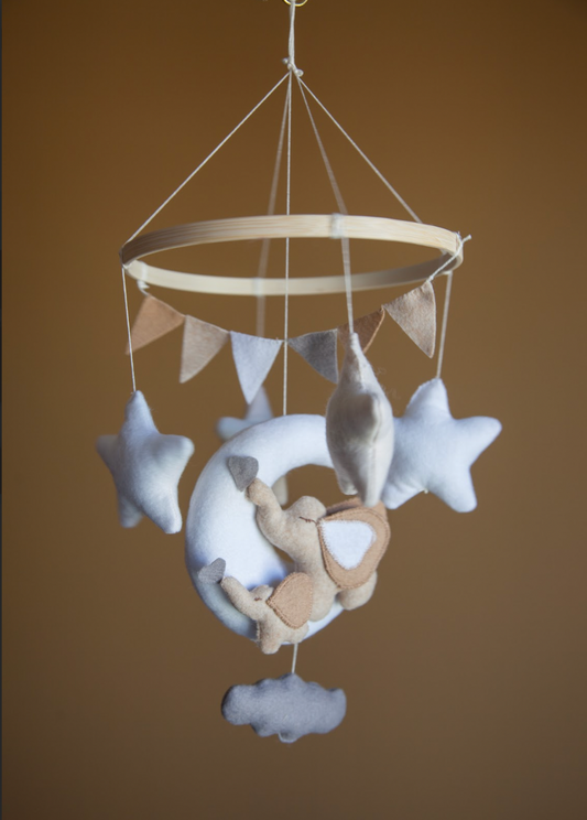 Baby Mobile – Elephant and Moon, Crib Nursery Decor